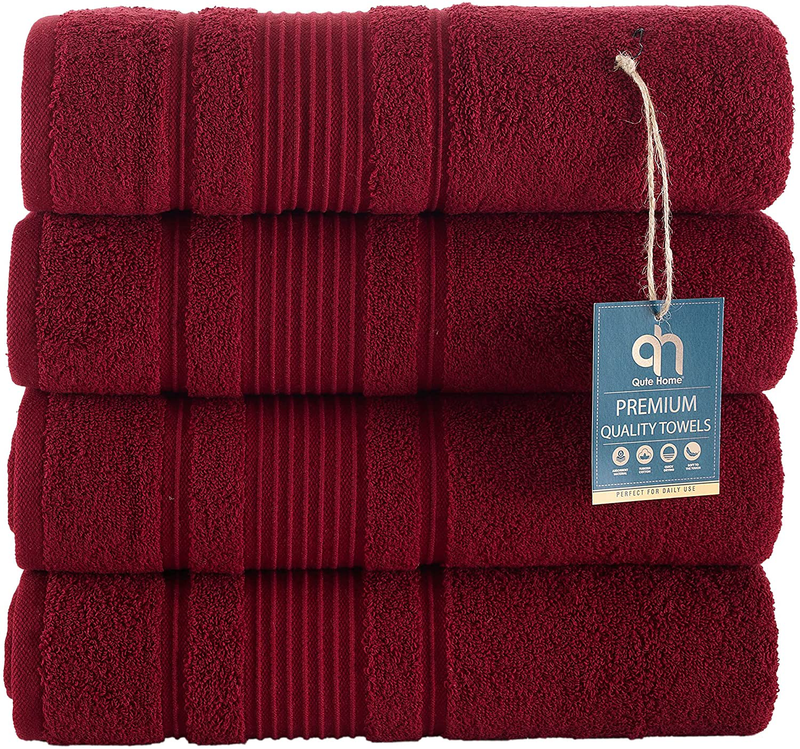 Qute Home 4-Piece Bath Towels Set, 100% Turkish Cotton Premium Quality Towels for Bathroom, Quick Dry Soft and Absorbent Turkish Towel Perfect for Daily Use, Set Includes 4 Bath Towels (White) Home & Garden > Linens & Bedding > Towels Qute Home Burgundy 4 Pieces Bath Towels 