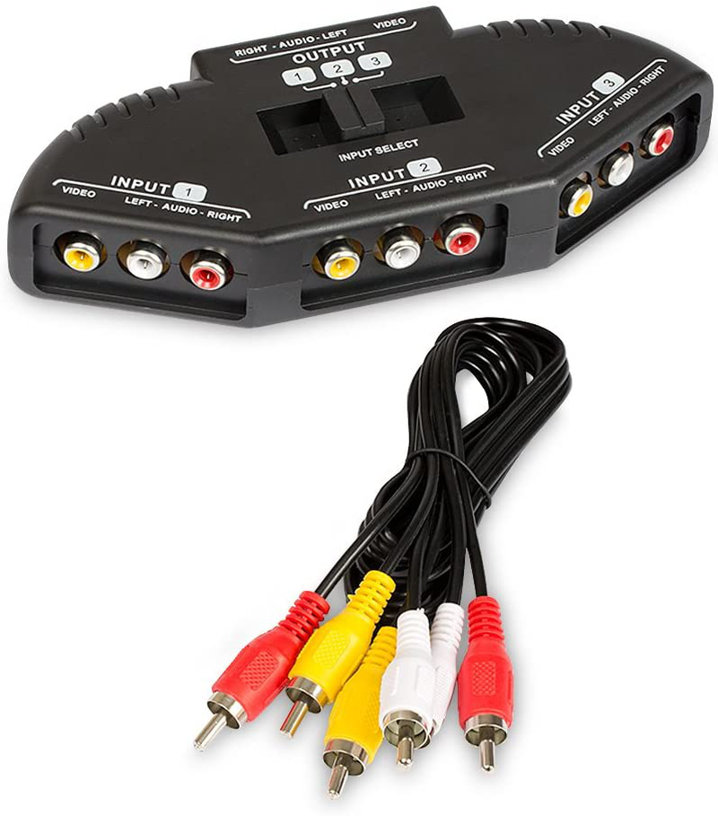 Fosmon A1602 RCA Splitter with 3-Way Audio, Video RCA Switch Box + RCA Cable for Connecting 3 RCA Output Devices to Your TV Electronics > Electronics Accessories > Cables > Audio & Video Cables Fosmon Default Title  