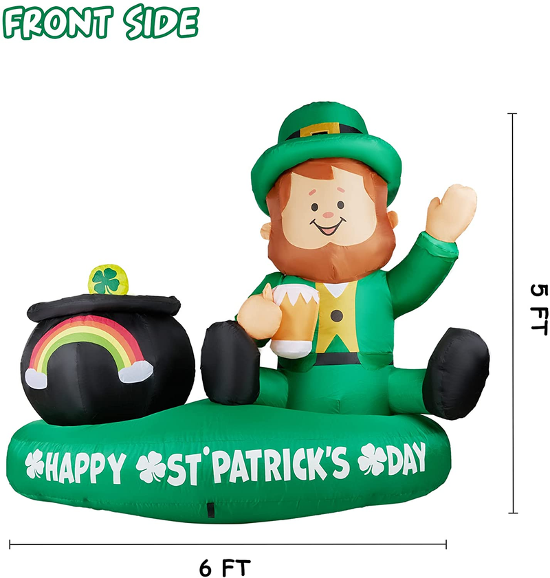 HOOJO 6 FT Length St Patricks Day Decorations, Outdoor Decor St Patricks Day Inflatables Decorations for the Home, Leprechaun with Gold Coin Pot Build-In LED for Holiday Lawn, Yard Decor, Garden  HOOJO   
