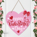 Huray Rayho Pink Heart Happy Valentine'S Day Wooden Door Sign Hanger Romantic Love Front Doorplate Farmhouse Home Ornaments Festive Bow Indoor/Outdoor Decoration Gift Ideas Supplies 13" Home & Garden > Decor > Seasonal & Holiday Decorations Huray Rayho Pink  