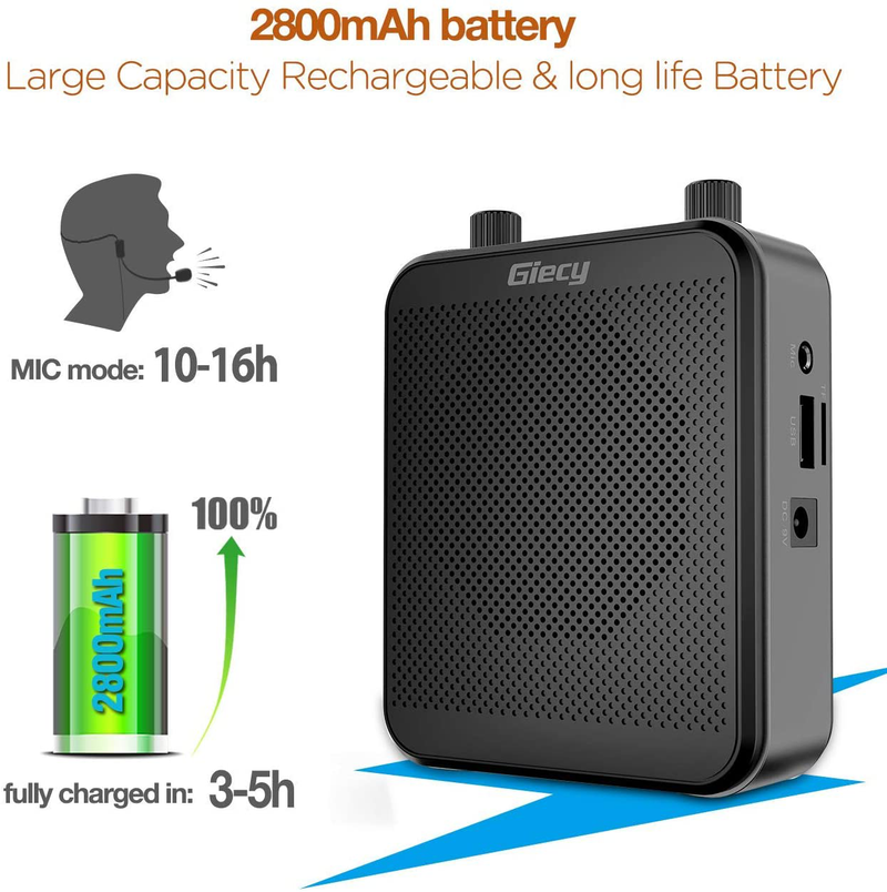 Giecy Portable 30W Voice Amplifiers 2800mAh Large Capacity Rechargeable Battery Bluetooth PA Sytem for Classroom, Meetings and Outdoors Electronics > Audio > Audio Components > Microphones Giecy   