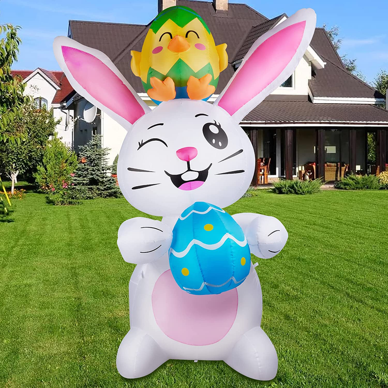 HOOJO 8 FT Height Easter Decorations Inflatable Easter Bunny, Easter Inflatables Bunny with Eggs, Build-In LED Easter Inflatables Decorations Outdoor for Holiday Lawn, Yard, Garden Home & Garden > Decor > Seasonal & Holiday Decorations HOOJO Bunny with Eggs 8 FT  