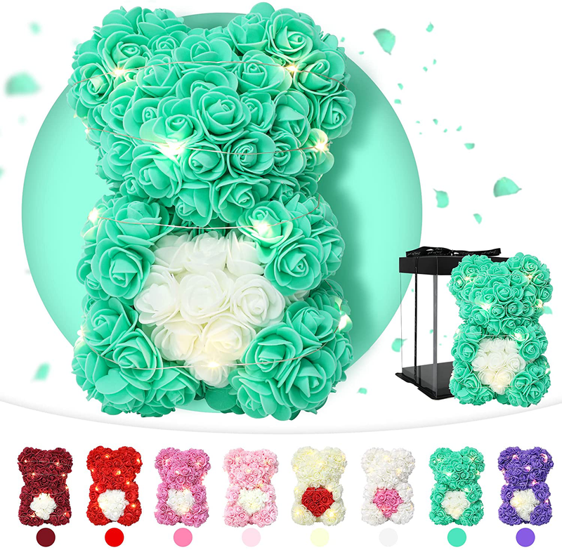 Rose Bear-Personalized Gifts for Her, Romantic Flower Bear Contains over 300 Artificial Flowers, Unique Gifts for Valentines Day Birthday, Handmade Sparkle Rose Teddy Bear (Light Pink Rose Bear) Home & Garden > Decor > Seasonal & Holiday Decorations Geousnest Green Rose Bear  