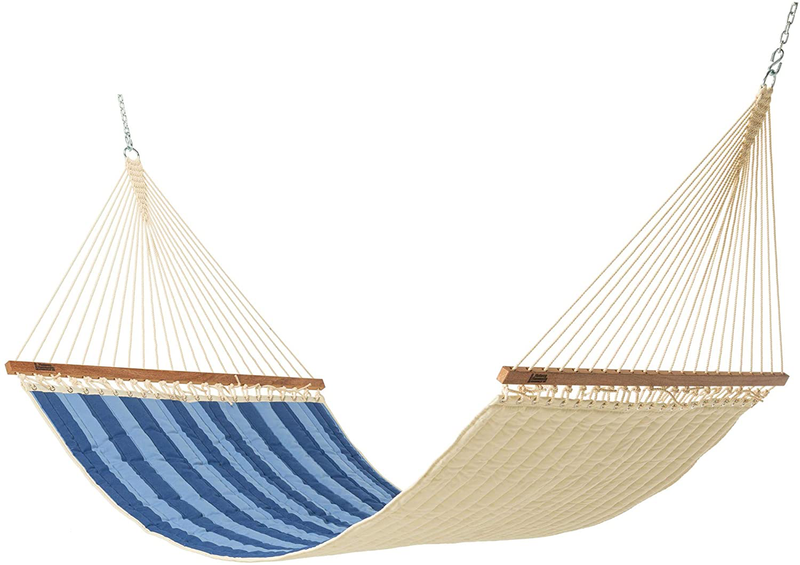 Hatteras Hammocks Large Cabana Stripe Chambray Bella-Dura Quilted Hammock with Free Extension Chains & Tree Hooks, Handcrafted in The USA, for 2 People, 450 LB Weight Capacity, 13 ft. x 55 in. Home & Garden > Lawn & Garden > Outdoor Living > Hammocks Hatteras Hammocks Cabana Stripe Chambray  