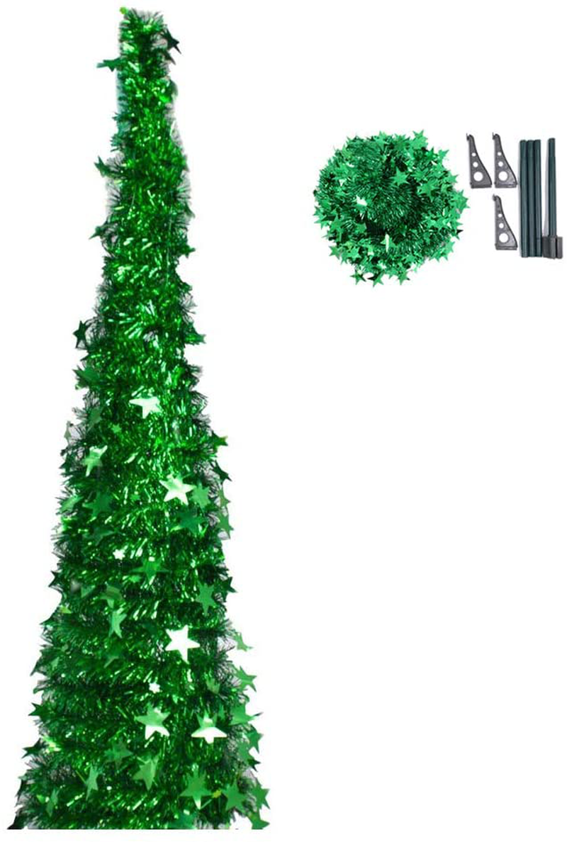 SZDAJAN Collapsible Artificial Christmas Tree 5ft 4ft Slim Xmas Trees Apartment Party Home Decor Tinsel Christmas Tree with Star Shiny Sequins and Stand (Red,5FT) Home & Garden > Decor > Seasonal & Holiday Decorations > Christmas Tree Stands SZDAJAN Green 5FT 