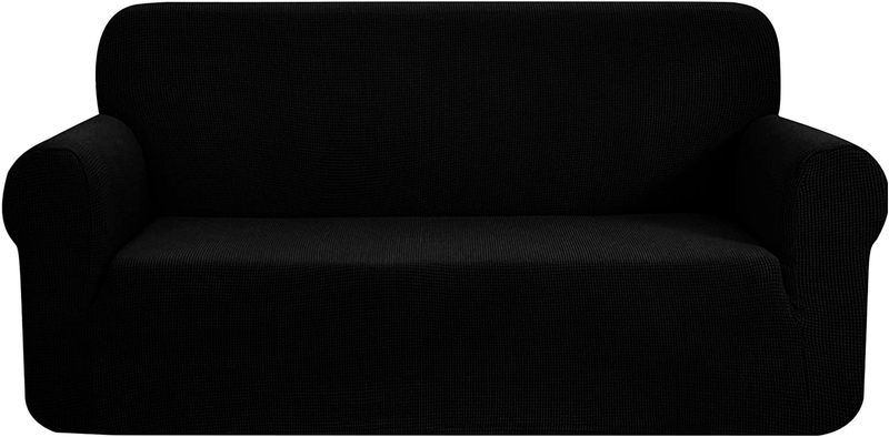 CHUN YI Stretch Sofa Slipcover 1-Piece Couch Cover, 3 Seater Coat Soft With Elastic, Checks Spandex Jacquard Fabric, Large, Black Home & Garden > Decor > Chair & Sofa Cushions CHUN YI Black Large 