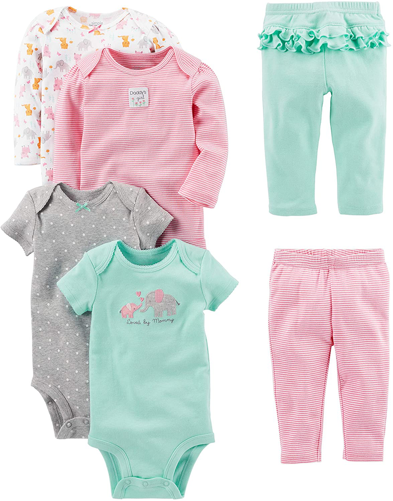 Simple Joys by Carter'S Toddler and Baby Girls' 6-Piece Bodysuits (Short and Long Sleeve) and Pants Set Home & Garden > Decor > Seasonal & Holiday Decorations Carter's Simple Joys - Private Label Mint Green/Pink/Grey 24 Months 