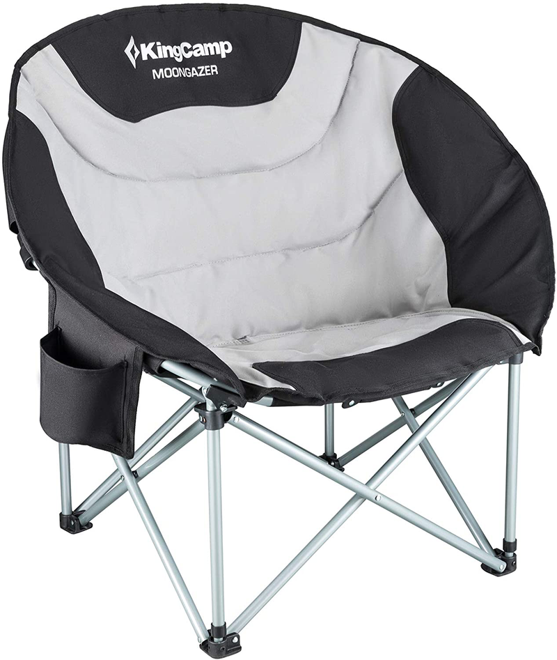 Kingcamp Extra Large Moon Saucer Camping Chair Folding Padded Seat Backrest Portable Sofa Chair with Cooler Bag and Cup Holder round Moon Chair Heavy Duty Folding Lawn Chair for Outdoor Indoor Travel Sporting Goods > Outdoor Recreation > Camping & Hiking > Camp Furniture KingCamp Moon Chair - Black/Mediumgrey  