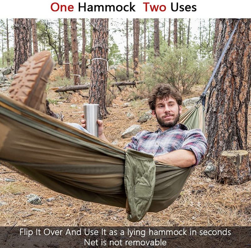 Hammock Camping with Net/Netting, Portable Camping Hammock Double Tree Hammock Outdoor Indoor Backpacking Travel & Survival, 2 Tree Straps (16+1 Loops Each, 20Ft Total)