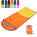 Flantree Sleeping Bag 4 Seasons Adults & Kids for Camping Hiking Trips Warm Cool Weather,Lightweight and Waterproof with Compression Bag,Indoors Outdoors Activities  Flantree Orange-Yellow  