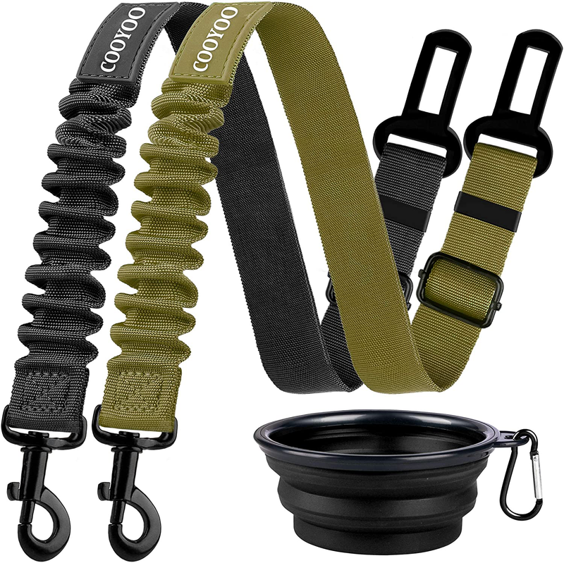 COOYOO Dog Seat Belt,2 Packs Retractable Dog Car Seatbelts Adjustable Pet Seat Belt for Vehicle Nylon Pet Safety Seat Belts Heavy Duty & Elastic & Durable Car Harness for Dogs Animals & Pet Supplies > Pet Supplies > Dog Supplies COOYOO Set 8-Black+Olive  