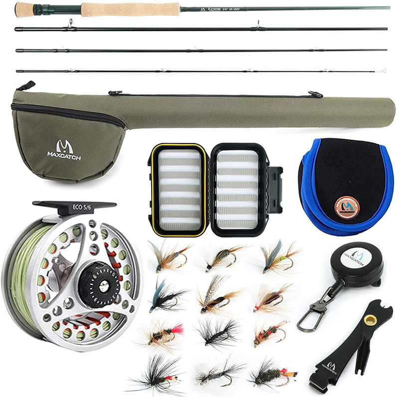 M MAXIMUMCATCH Maxcatch Extreme Fly Fishing Combo Kit 3/5/6/8 Weight, Starter Fly Rod and Reel Outfit, with a Protective Travel Case Sporting Goods > Outdoor Recreation > Fishing > Fishing Rods M MAXIMUMCATCH 8wt 9‘0“ 4pc Rod,7/8 Reel  