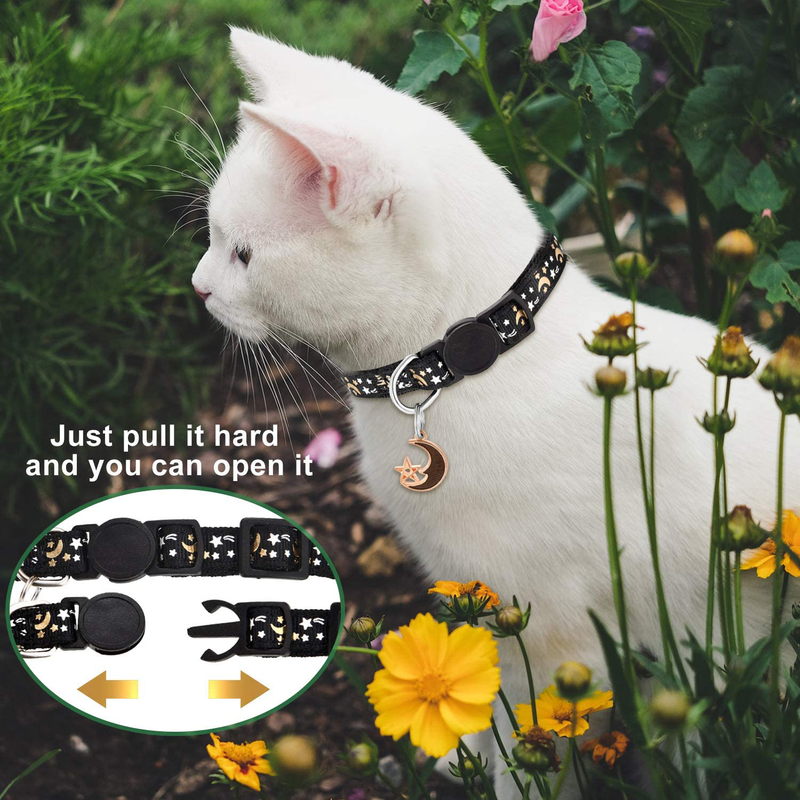 Frienda 3 Pieces Cat Harness with Leash and Collar Set Adjustable Soft Escape Proof H Shaped Safety Strap with Golden Moon Glowing Star in The Dark for Kitten Animals & Pet Supplies > Pet Supplies > Cat Supplies > Cat Apparel Frienda   