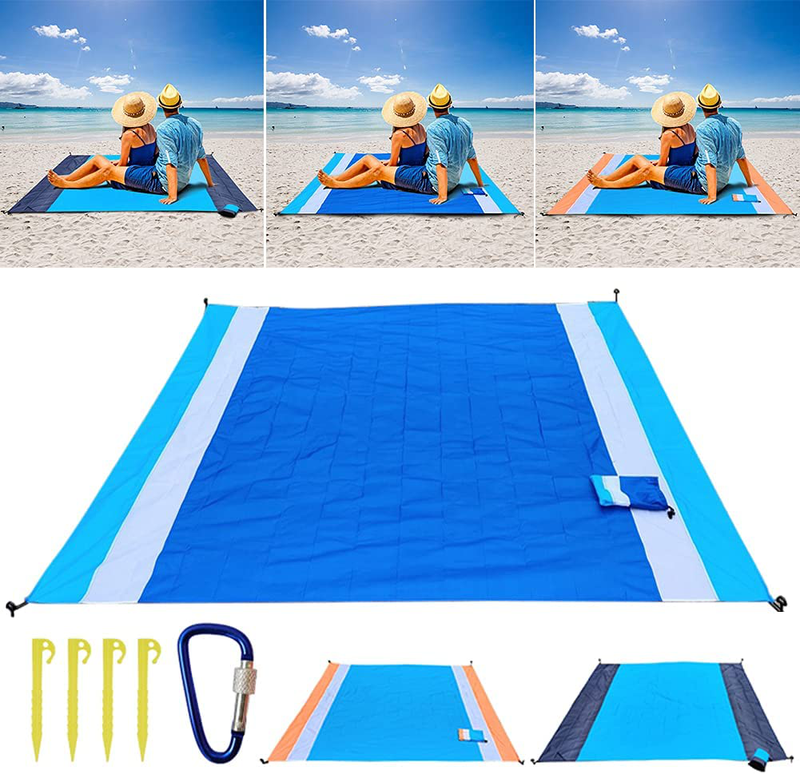 Houseen Beach Blanket Waterproof Sandproof with Storage Bag,82.68x78.74inch Picnic Blankets for 4-7 Adults,Oversized Lightweight Beach Mat, Foldable Portable for Travel, Camping, Hiking (Orange-Blue) Home & Garden > Lawn & Garden > Outdoor Living > Outdoor Blankets > Picnic Blankets HOUSEEN   