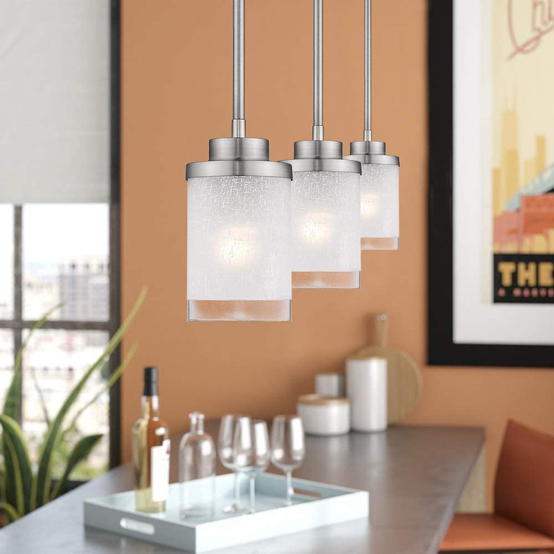 Jazava Modern Mini 1-Light Pendant, 2Pack Industrial Hanging Ceiling Light Fixture, Adjustable Length, Brushed Nickel Finish with White Linen Frosted and Clear Glass Shades Home & Garden > Lighting > Lighting Fixtures JAZAVA   