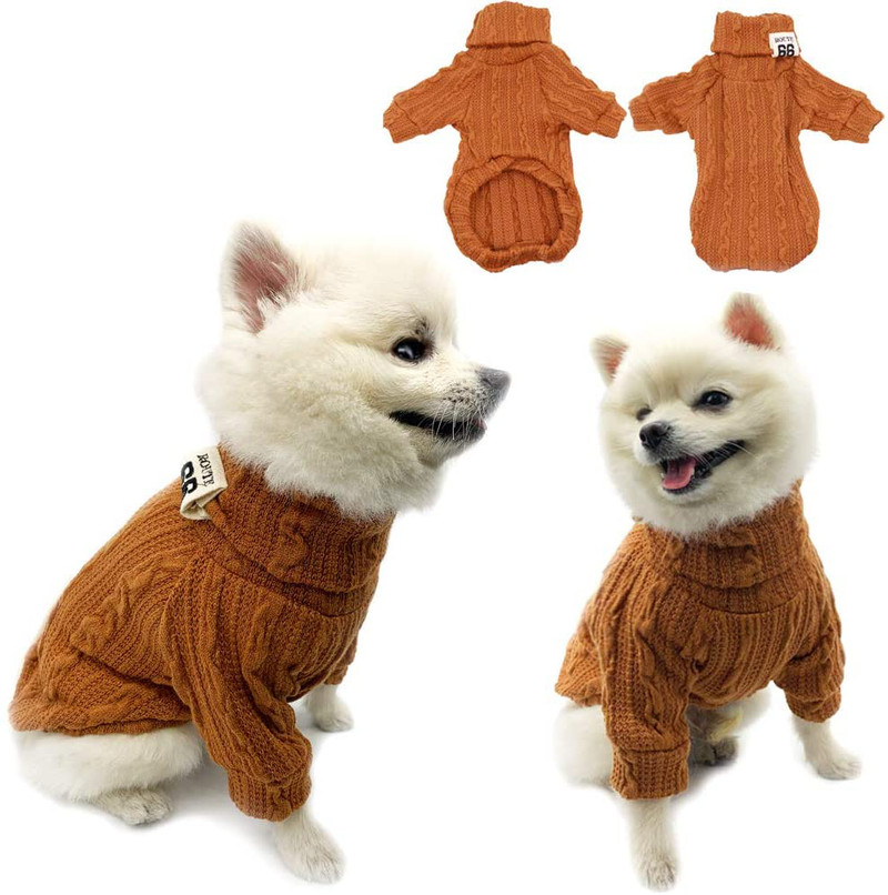 Sunteelong Dog Sweater Dog Clothes 4 Colors Cat Sweater Knitted Dog Shirt Soft Puppy Sweaters for Small Medium Large Dogs Girl or Boy Pink Animals & Pet Supplies > Pet Supplies > Dog Supplies > Dog Apparel SunteeLong Brown S(Chest 13", Back 9.5") 