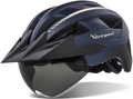 VICTGOAL Bike Helmet with USB Rechargeable Rear Light Detachable Magnetic Goggles Removable Sun Visor Mountain & Road Bicycle Helmets for Men Women Adult Cycling Helmets Sporting Goods > Outdoor Recreation > Cycling > Cycling Apparel & Accessories > Bicycle Helmets VICTGOAL Navy Blue  