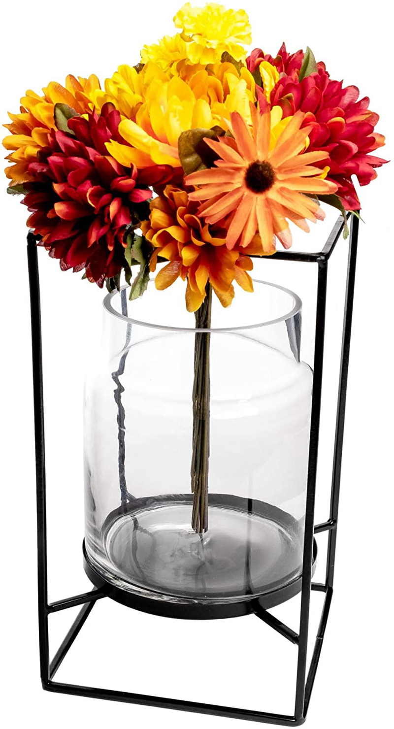 EXCELLO GLOBAL PRODUCTS Decorative Glass Vase with Metal Wire Stand: Clear Vase Decoration for Modern Home Decor (12.5" x 5.75") Home & Garden > Decor > Vases EXCELLO GLOBAL PRODUCTS Medium (11.8" x 6.7")  
