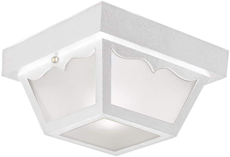 Design House 501858 Traditional 2-Light Outdoor/Indoor Ceiling Light Dimmable with Frosted Glass for Porch Entryway Patio, White