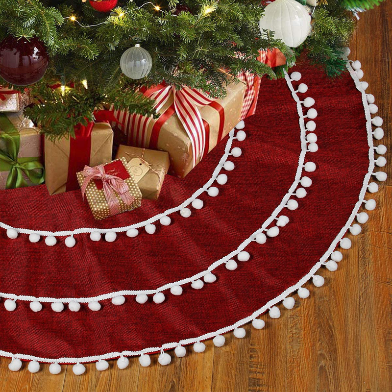 Christmas Tree Skirt Red and Black Buffalo Check Plaid Tree Skirt with Snowflake Design, 48inch Double Layers Xmas Tree Skirt for Christmas Decorations, Winter New Year House Decoration Supplies