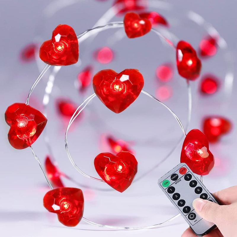 Couah Fairy String Lights 10 Ft 40 Leds Red Heart Shaped Twinkle Fairy Lights Battery Operated for Kids Bedroom Wedding Indoor Party Valentine'S Day Mother'S Day Decor with Remote & Timer Home & Garden > Decor > Seasonal & Holiday Decorations Couah Red Heart  