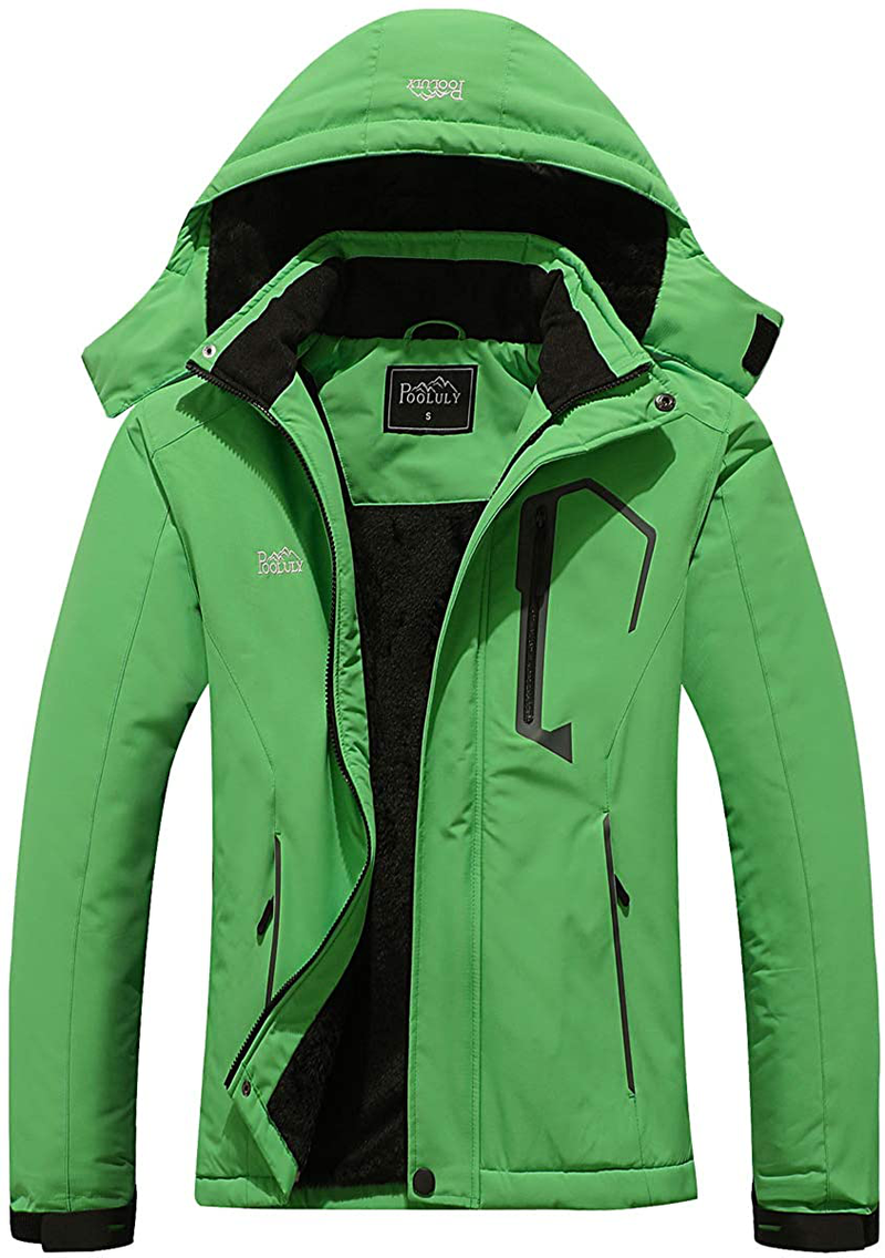 Pooluly Women's Ski Jacket Warm Winter Waterproof Windbreaker Hooded Raincoat Snowboarding Jackets  Pooluly Green Small 