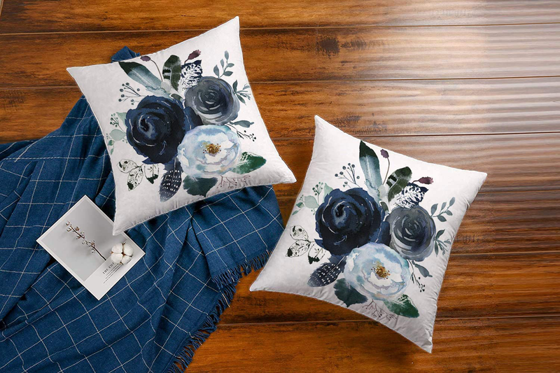 GALMAXS7 Floral Throw Pillow Covers Farmhouse Decorative Velvet Pillow Covers Navy Watercolor Flowers Pillowcase Boho Roses Blue White Square Cushion Covers Sofa Bed Décor 18X18 Inch Set of 2
