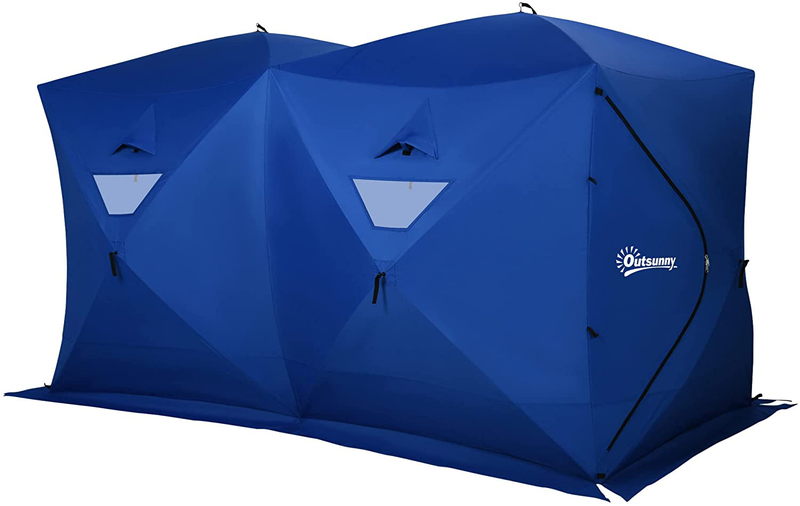 Outsunny 8 Person Ice Fishing Shelter Insulated Waterproof Portable Pop up Ice Tent with 2 Doors for Outdoor Fishing, Blue Sporting Goods > Outdoor Recreation > Camping & Hiking > Tent Accessories Aosom LLC Blue  