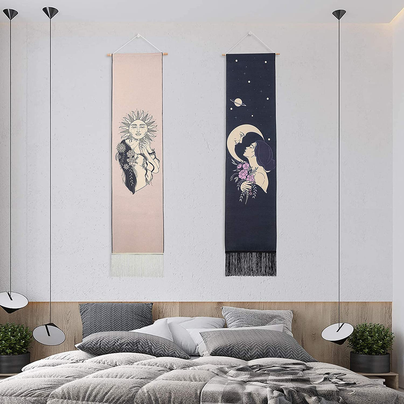 Sun and Moon Tapestry Wall Hanging ,Aesthetic Mysterious Art Moon Long Bohemian Tapestries for Living Room/Bedroom Home & Garden > Decor > Artwork > Decorative Tapestries Ufgin   