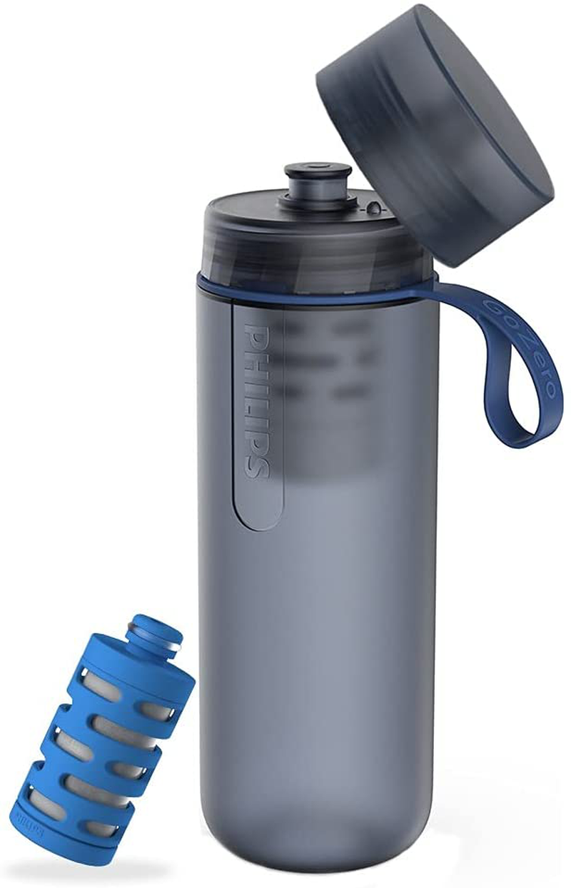 Philips Water GoZero Active Water Bottle with Filter 20 oz Sport Squeeze Water Bottle, BPA-Free Lightweight, Running Hiking Camping Football filtering Tap / River/ Lake Water Blue (AWP2723BLO/37) Sporting Goods > Outdoor Recreation > Winter Sports & Activities PHILIPS Blue Fitness Filter 20oz