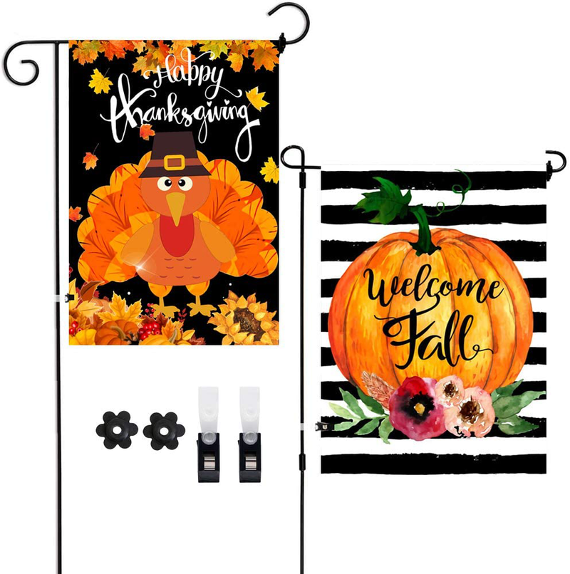 Didida 2Pack Halloween Decoration Vertical Double-Sided Outdoor Garden Flags,Happy Halloween Fall Pumpkin Ghost Vintage Burlap Flag Decor with Clips Stoppers for Home Front Door Outside Yard Lawn Arts & Entertainment > Party & Celebration > Party Supplies Didida Fall and Thanksgiving Set  