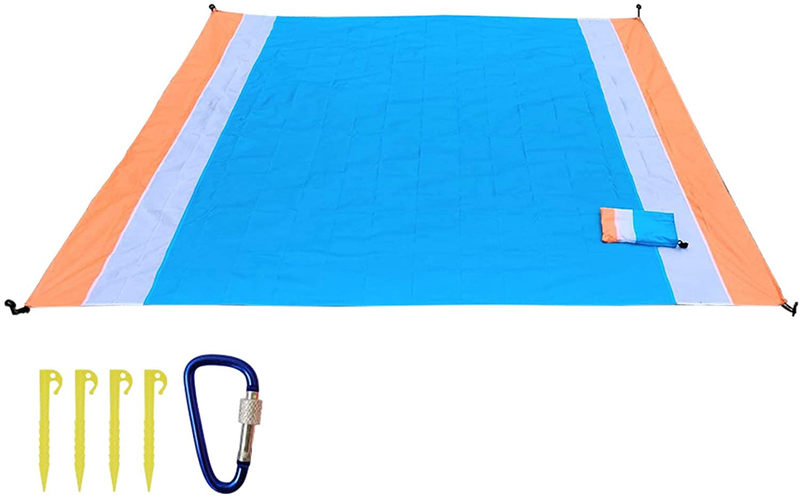 Houseen Beach Blanket Waterproof Sandproof with Storage Bag,82.68x78.74inch Picnic Blankets for 4-7 Adults,Oversized Lightweight Beach Mat, Foldable Portable for Travel, Camping, Hiking (Orange-Blue) Home & Garden > Lawn & Garden > Outdoor Living > Outdoor Blankets > Picnic Blankets HOUSEEN Orange-blue  