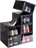 SOGOBOX Drop Front Shoe Box,Set of 6,Shoe Box Clear Plastic Stackable,Shoe Containers with Lids,Shoe Storage Box and Shoe Organizer for Display Sneakers,Fit up to US Size 12(13.8”X 9.84”X 7.1”) Black Furniture > Cabinets & Storage > Armoires & Wardrobes SOGOBOX Black 6 