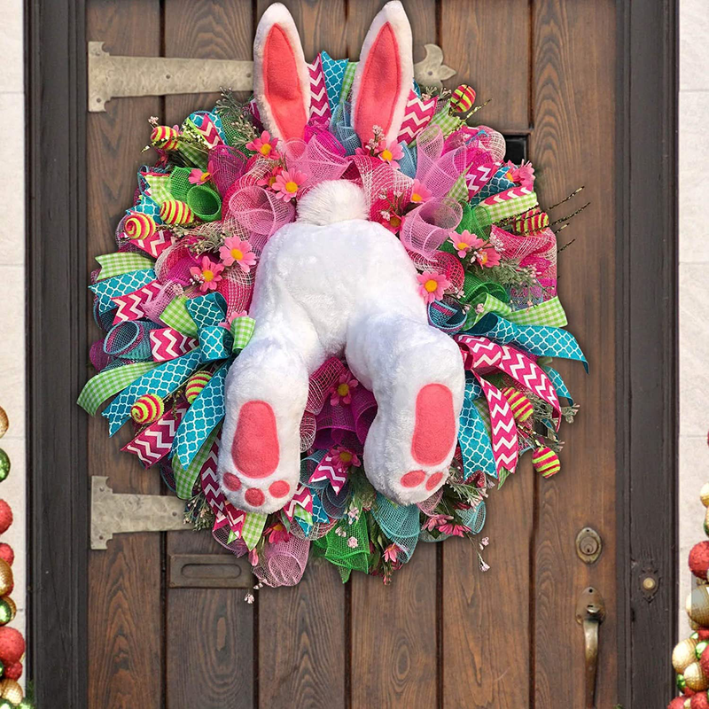 Easter Rabbit Wreath Decor for Front Door, Easter Rabbit Front Door Wreath, Easter Thief Bunny Butt with Ears, Rabbit Shape Garland Wall Decor Easter Decorations Craft Supplies