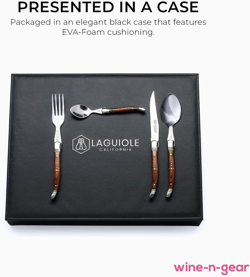 Laguiole California Silverware Cutlery Set - 24 Piece Rosewood Set - Ergonomic Handles - Stored in a California Oakwood Gift Box - Stainless Steel - Kitchen and Dinnerware - Spoon and Fork Home & Garden > Kitchen & Dining > Tableware > Flatware > Flatware Sets Laguiole California   