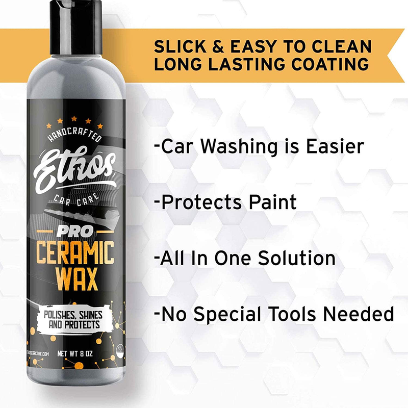 Ethos Ceramic Wax PRO - Aerospace Coating Protection | Ceramic Polish and Top Coat | Deep Mirror Shine | Slick, Hydrophobic Finish - Foam Applicator Included  Ethos Handcrafted Car Care   