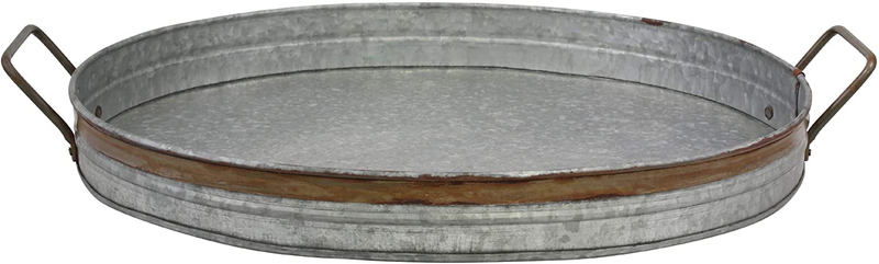 Stonebriar Galvanized Metal Serving Tray with Rust Trim and Metal Handles, Unique Butler Tray, Decorative Centerpiece for Coffee Table or Dining Table, Rustic Accessories for Weddings and Parties Home & Garden > Decor > Decorative Trays Stonebriar Large  