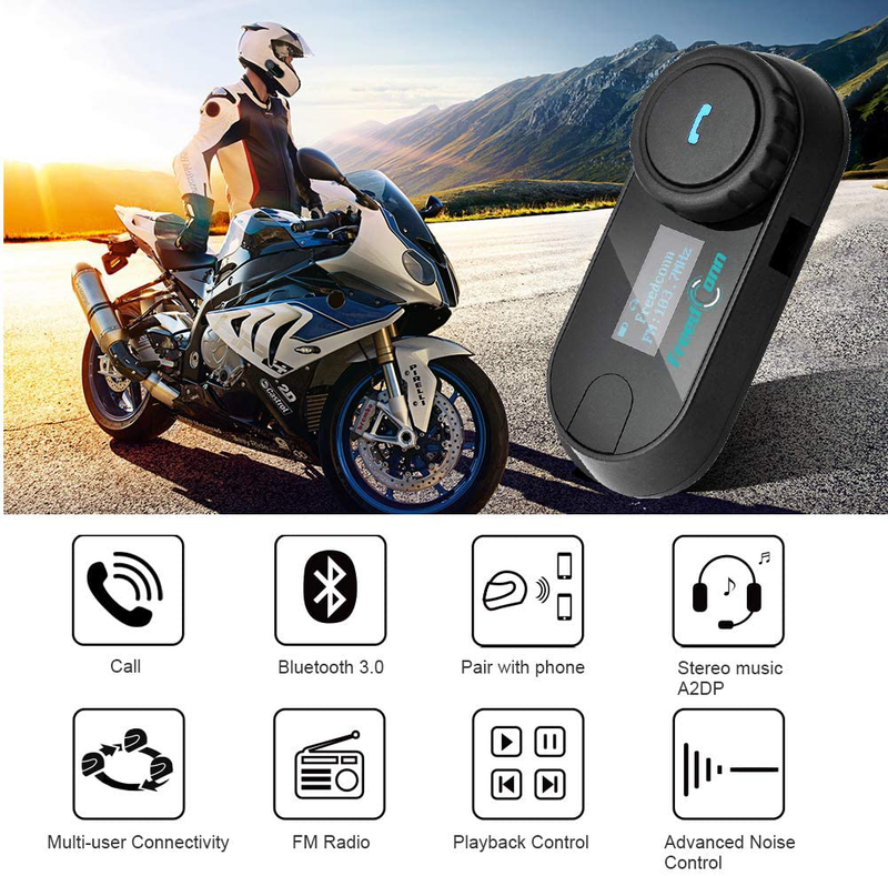 Motorcycle Bluetooth Headset, FreedConn TCOM-SC Motorcycle Bluetooth Communication Systems Helmet Intercom with Hard Mic Cord (LCD Screen/FM Radio/Handsfree/800M/ 2-3Riders)
