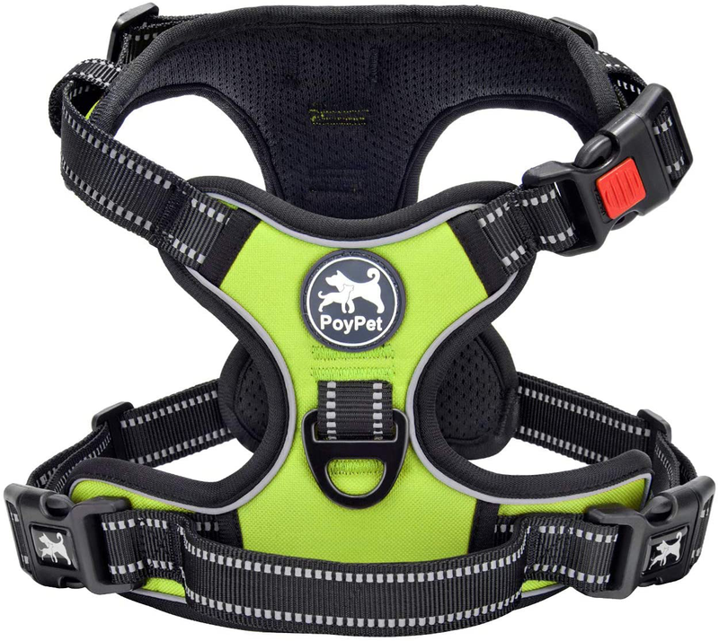 PoyPet No Pull Dog Harness, No Choke Front Lead Dog Reflective Harness, Adjustable Soft Padded Pet Vest with Easy Control Handle for Small to Large Dogs Animals & Pet Supplies > Pet Supplies > Dog Supplies PoyPet Green Medium 