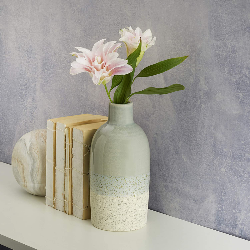 Scott Living Oasis Layered Ceramic Bottle Vase, 9 inch, Light Gray Home & Garden > Decor > Vases Scott Living   