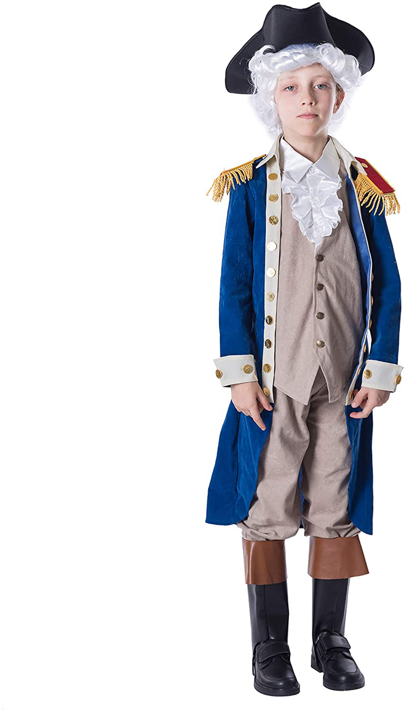 George Washington Colonial Boys Costume Set with Wig and Hat for Halloween Dress Up Party Apparel & Accessories > Costumes & Accessories > Costumes Spooktacular Creations   