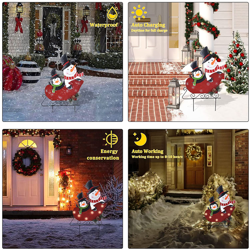 LIGHTSHINE Metal Christmas Decorations Snowman and Penguin on The Sleigh, Solar Christmas Yard Stakes, Outdoor Christmas Decor with Led Lights(2 Modes) for Porch, Lawn and Garden. Home & Garden > Decor > Seasonal & Holiday Decorations& Garden > Decor > Seasonal & Holiday Decorations LIGHTSHINE   