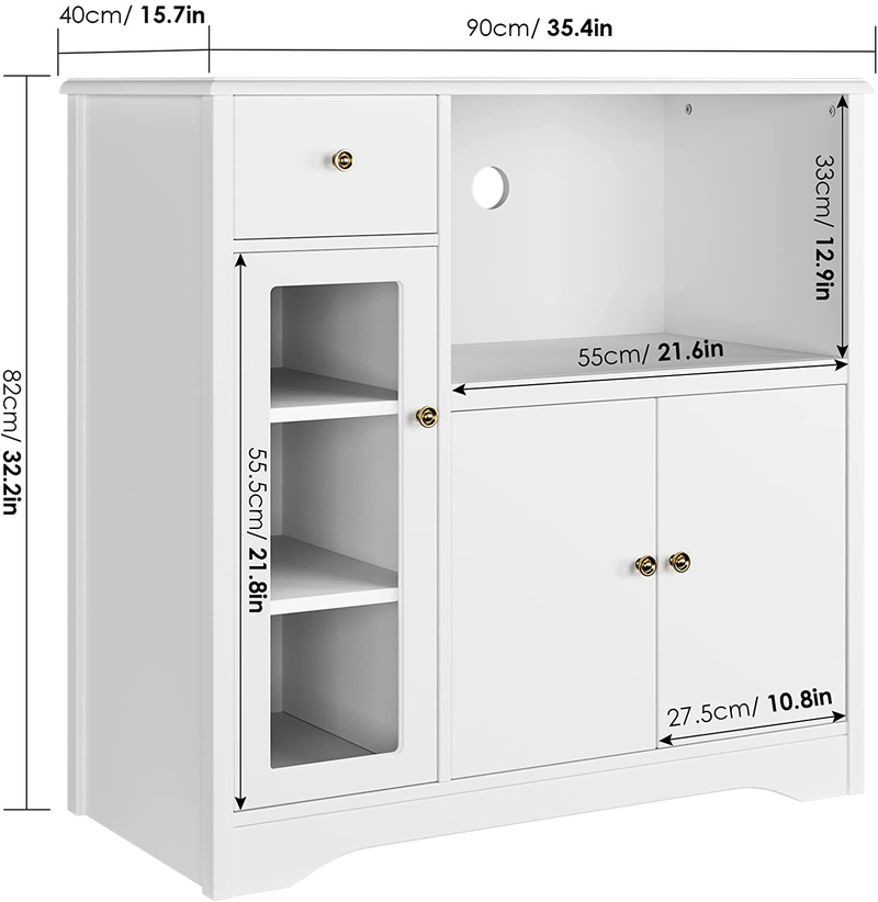 HORSTORS Microwave Cabinet, Kitchen Storage Hutch Cabinet with Drawer and Doors, Floor Standing Buffet Server Sideboard for Dining Room, Living Room, Bathroom, White Home & Garden > Kitchen & Dining > Food Storage HORSTORS   