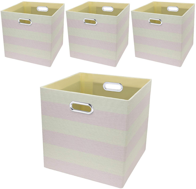 Storage Bins Storage Cubes, 13×13 Fabric Storage Boxes Foldable Baskets Containers Drawers for Nurseries,Offices,Closets,Home Décor ,Set of 4 ,Grey-white Striped Home & Garden > Decor > Seasonal & Holiday Decorations Posprica Light Pink-white Striped 13×13×13/4pcs 