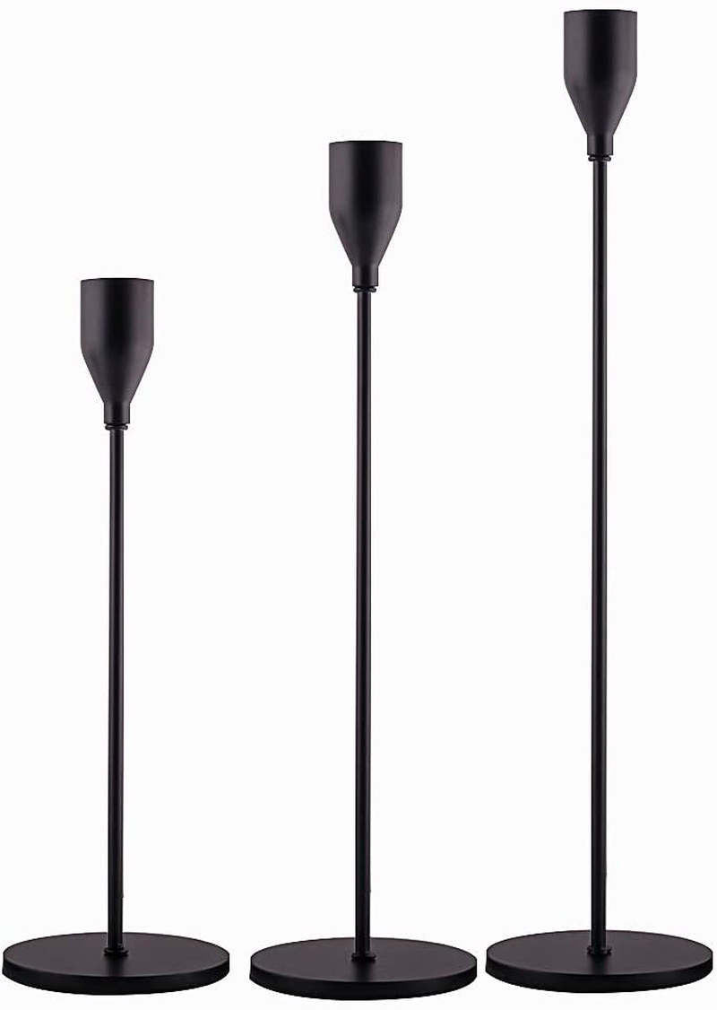 SUJUN Matte Black Candle Holders Set of 3 for Taper Candles, Decorative Candlestick Holder for Wedding, Dinning, Party, Fits 3/4 inch Thick Candle&Led Candles (Metal Candle Stand) Home & Garden > Decor > Home Fragrance Accessories > Candle Holders SUJUN Matte Black  