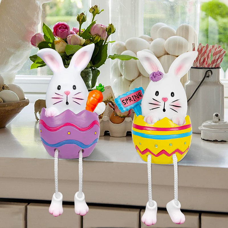Lulu Home Easter Bunny Figurines, 2 Pack Resin Easter Egg Bunny Shelf Sitters with Dangling Legs, Modern Statue Easter Sculpture for Tabletop Centerpieces Window Sill Decorations Home & Garden > Decor > Seasonal & Holiday Decorations Lulu Home   