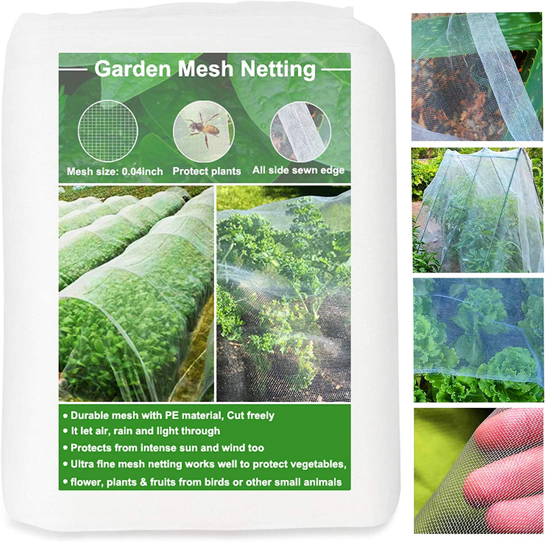 Huouo Garden Insect Netting Pest Barrier, Edge Stitch 10'X10' Garden Mesh Mosquito Bird Cicada Butterfly Bug Netting for Plants Trees Fruits Vegetables Crops Row Covers Patio Screen Barrier Net Sporting Goods > Outdoor Recreation > Camping & Hiking > Mosquito Nets & Insect Screens Huouo 4.8Ft * 10Ft  