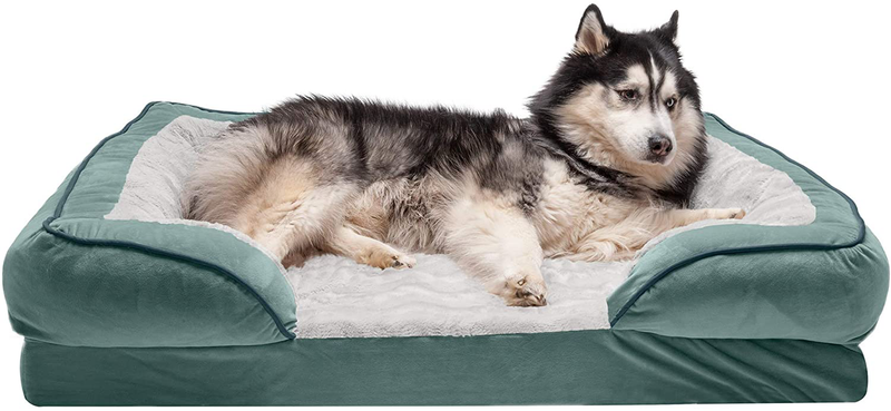 Furhaven Orthopedic, Cooling Gel, and Memory Foam Pet Beds for Small, Medium, and Large Dogs and Cats - Luxe Perfect Comfort Sofa Dog Bed, Performance Linen Sofa Dog Bed, and More Animals & Pet Supplies > Pet Supplies > Dog Supplies > Dog Beds Furhaven Velvet Waves Celadon Green Sofa Bed (Memory Foam) Jumbo (Pack of 1)