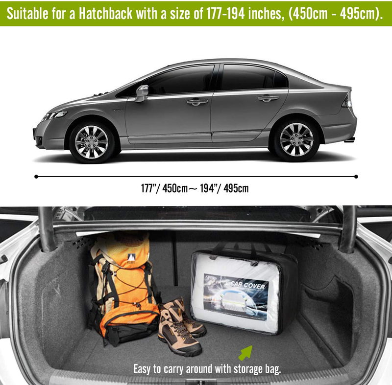Favoto Full Car Cover Sedan Cover Universal Fit 177-194 Inch 5 Layer Heavy Duty Sun Protection Waterproof Dustproof Snowproof Windproof Scratch Resistant with Storage Bag Sedan Cover  Favoto   