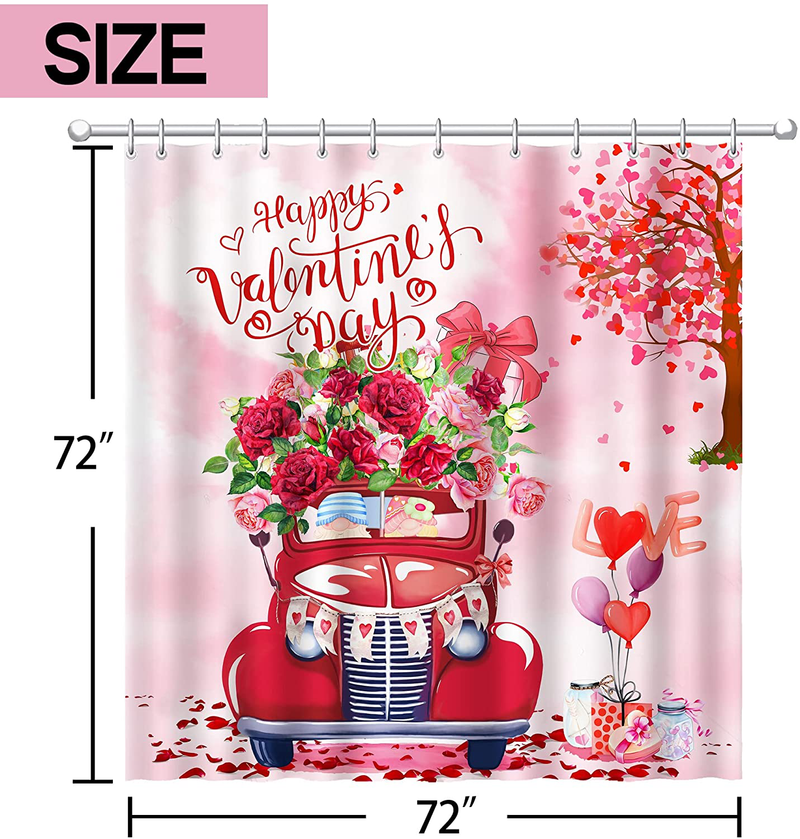 Hexagram Valentines Day Shower Curtain, Happy Valentine'S Day Shower Curtain for Bathroom Decor,Romance Truck with Rose Vintage Valentines Shower Curtain Polyester with Hooks,72"X72" Home & Garden > Decor > Seasonal & Holiday Decorations Hexagram   